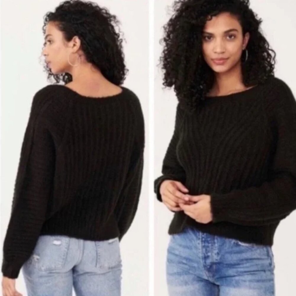 NWT FREE PEOPLE CARTER SWEATER BLACK LARGE - Picture 3 of 6
